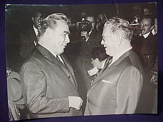 Appraisal: Glossy photograph of Leonid Ilyich Brezhnev signed on reverse in