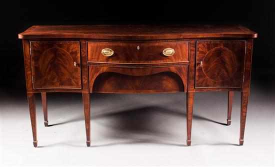 Appraisal: Henredon Federal style banded and inlaid mahogany shaped-front sideboard th