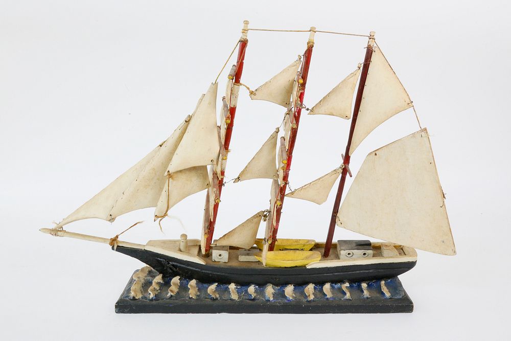 Appraisal: Folk Art Carved Wood -Mast Sailing Ship Model Folk Art