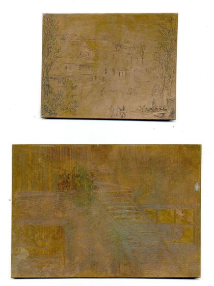 Appraisal: pieces Original Copper Etching Plates - American School ca s