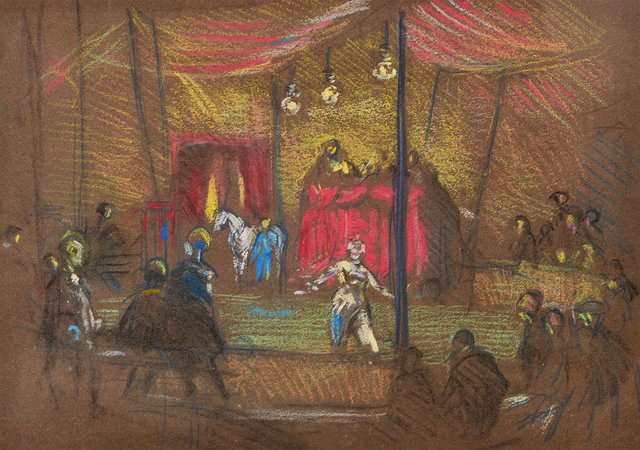 Appraisal: PHYLLIS HEANEY TH CENTURY Figures at a circus pastels x