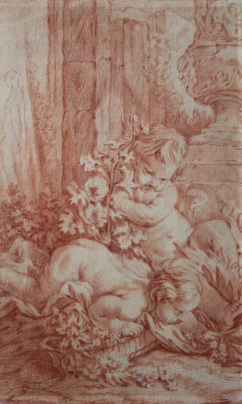 Appraisal: CIRCLE OF FRANCOIS BOUCHER FRENCH TH CENTURY CHERUBS Sanguine x