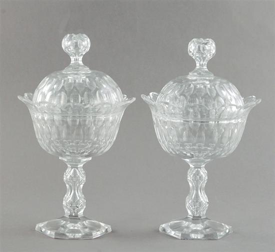 Appraisal: Pair cut-crystal covered sweetmeat stands probably English th century faceted