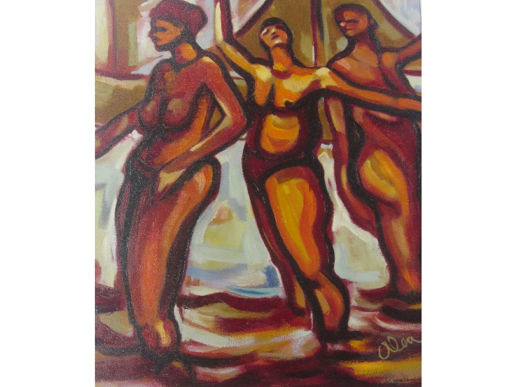 Appraisal: JAMIE O'DEA Acrylic on canvas 'Bathers' signed x