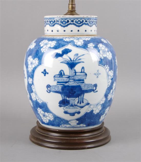 Appraisal: A Blue and White Lidded Ginger Jar Height of jar