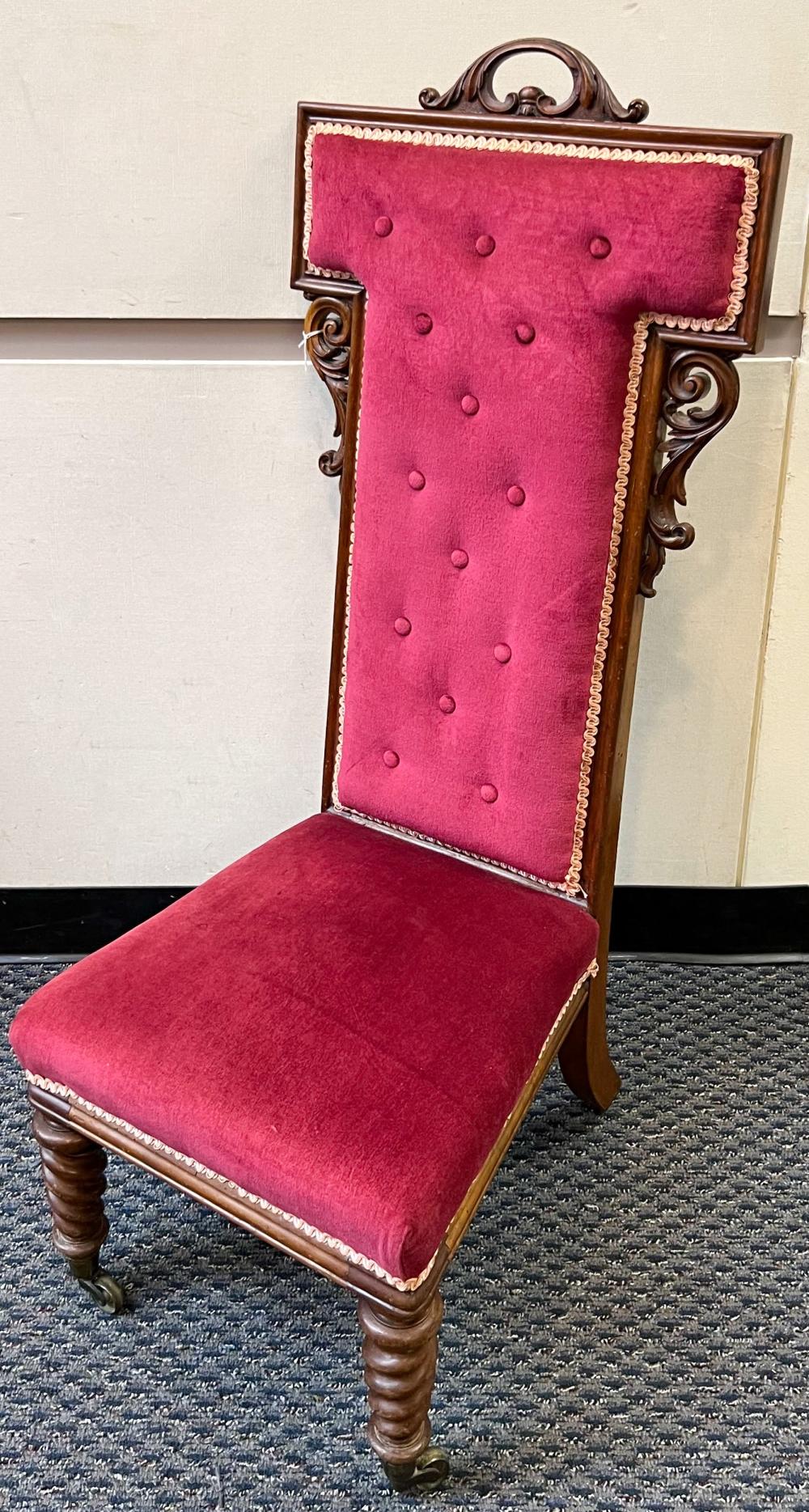 Appraisal: Victorian Style Walnut High Back Chair