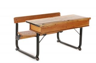 Appraisal: Double Seat Oak School Desk with Inkwells American or English