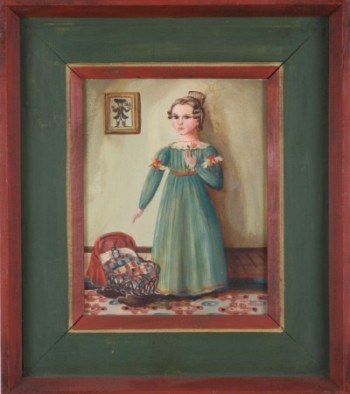 Appraisal: Portrait of female child with doll in cradle oil on