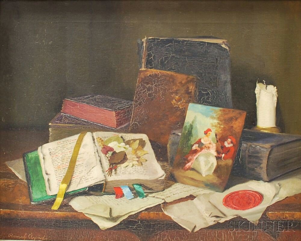 Appraisal: Romek rp d Hungarian - Still Life with Books Incised