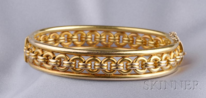 Appraisal: Antique kt Gold Bangle Bracelet the hinged form with interlocking