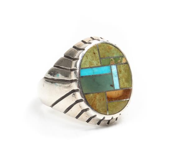 Appraisal: Sale Lot A Southwestern Style Silver and Multi-Stone Mosaic Ring