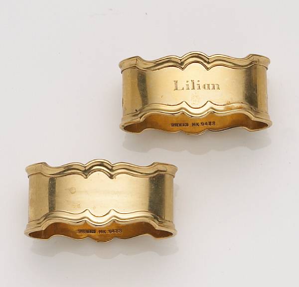 Appraisal: A pair of k gold napkin rings Shreve amp Co