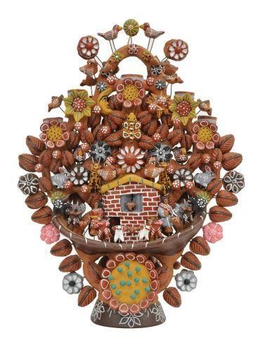 Appraisal: Mexican Folk Art painted ceramic sculpture Tree of Life double