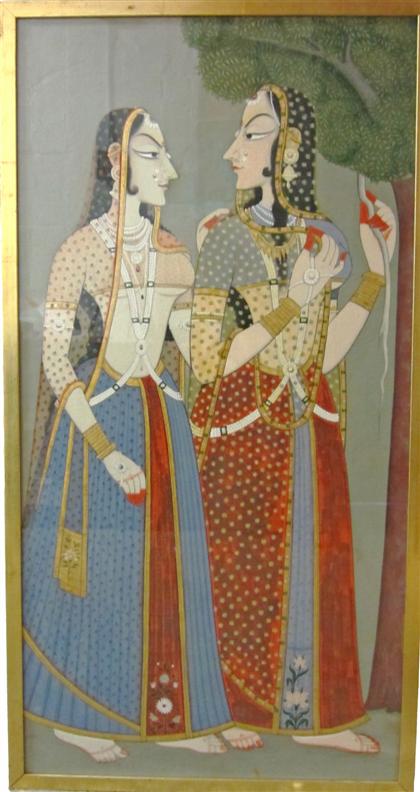 Appraisal: Indian School th centuryportrait of two women in traditional dress