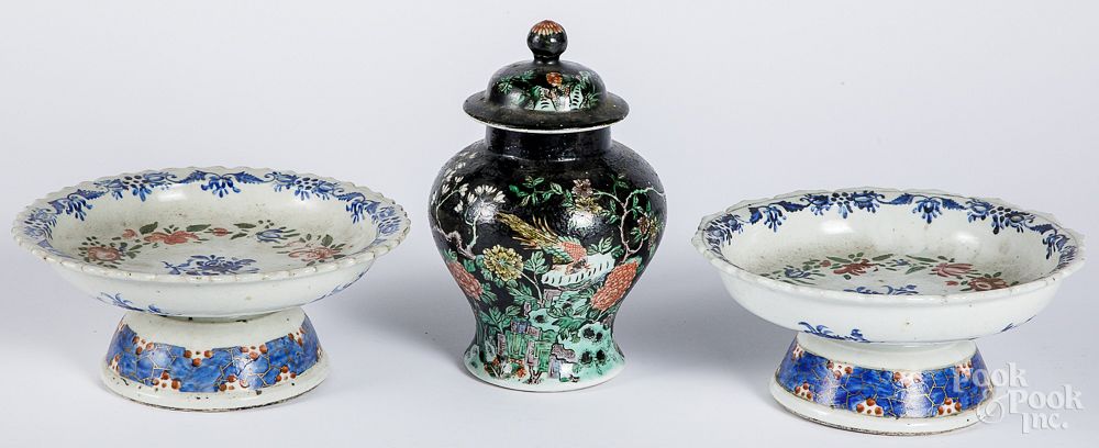 Appraisal: Chinese famille noir porcelain lidded urn etc Chinese famille noir