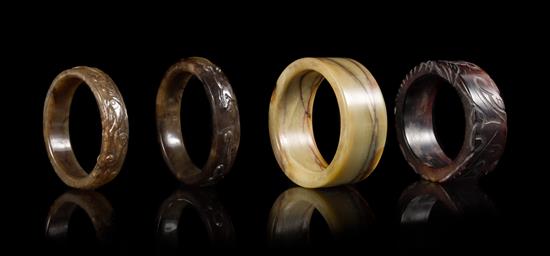 Appraisal: Sale Lot Four Archaistic Jade Bangles late qing republic period