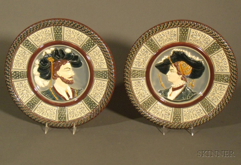 Appraisal: Pair of Embossed Earthenware Chargers Germany late th century molded