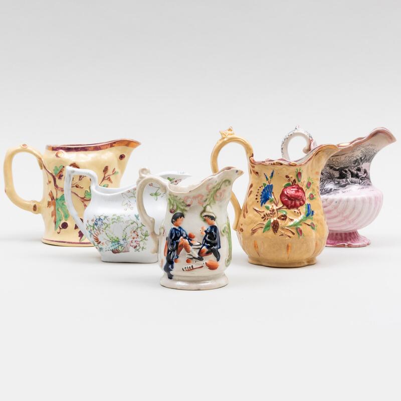 Appraisal: Group of Four Small Luster Decorated Pitchers Unmarked together with