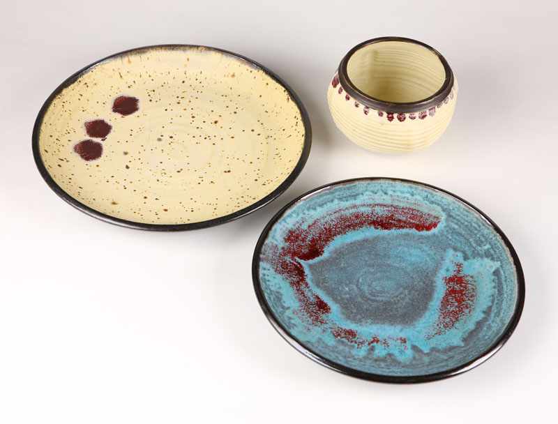 Appraisal: A group of three Otto Heino glazed stoneware pieces bowl