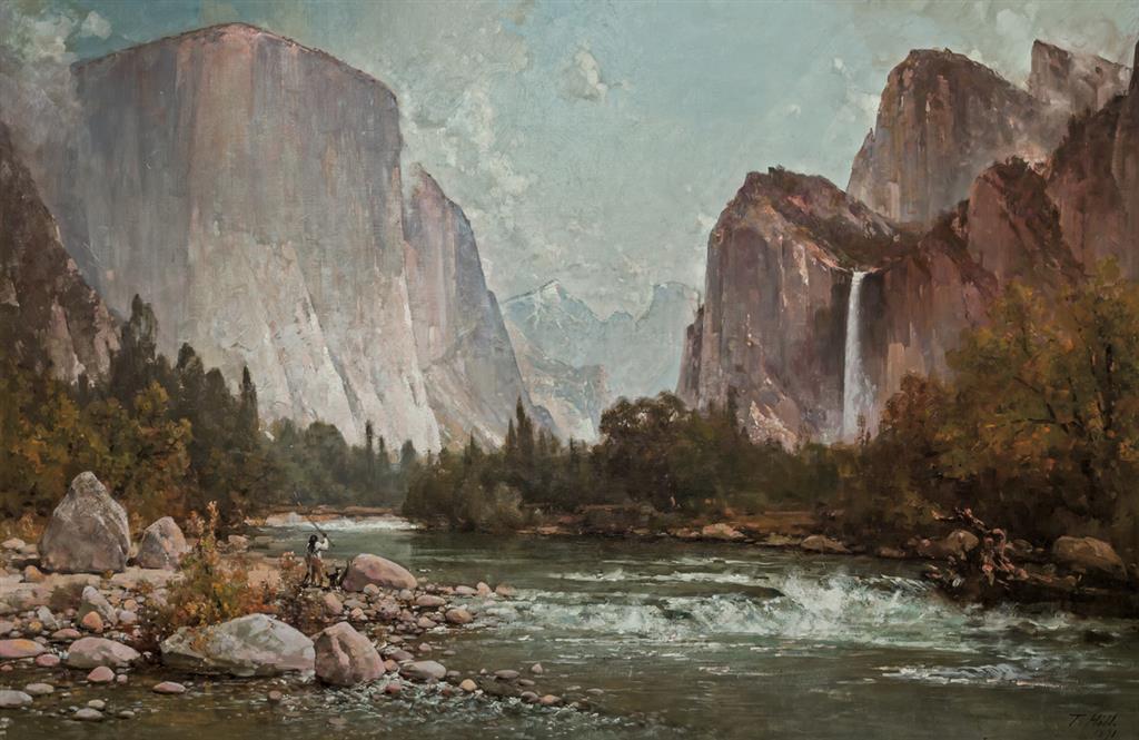 Appraisal: THOMAS HILL American - Fishing on the Merced River oil