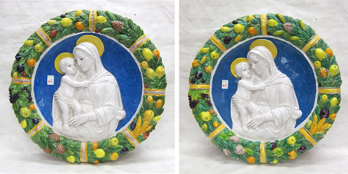 Appraisal: PAIR OF GLAZED TERRACOTTA ROUNDELS inspired by the work of