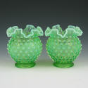 Appraisal: Green opalescent glass hobnail ruffled vases two Unmarked Excellent condition