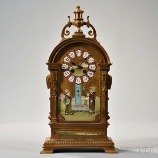 Appraisal: Tiffany Co Brass and Porcelain Mantel Clock France c arch-top