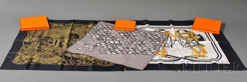 Appraisal: Three Silk Scarves Hermes Splendeur des Maharajas x in Brides