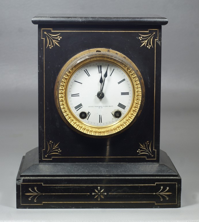 Appraisal: Seth Thomas black slate mantle clock enameled dial on a