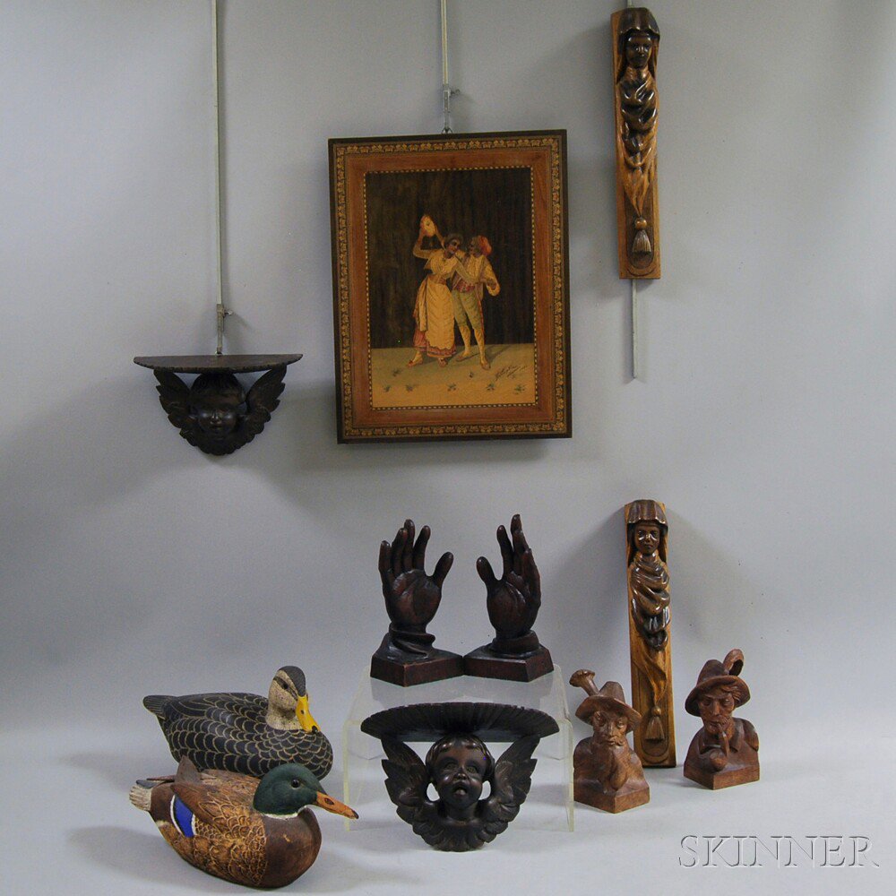 Appraisal: Small Collection of Carved Woodenware including two painted duck figures