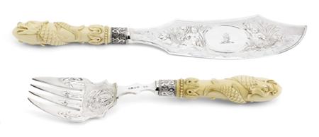 Appraisal: A pair of Victorian silver and ivory fish servers Thomas