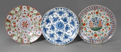 Appraisal: Three Dutch chargers one with blue and white floral decoration