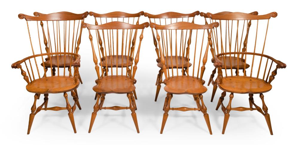 Appraisal: SET OF EIGHT CUSTOM-MADE FAN-BACK WINDSOR CHAIRS TH CENTURY BACK