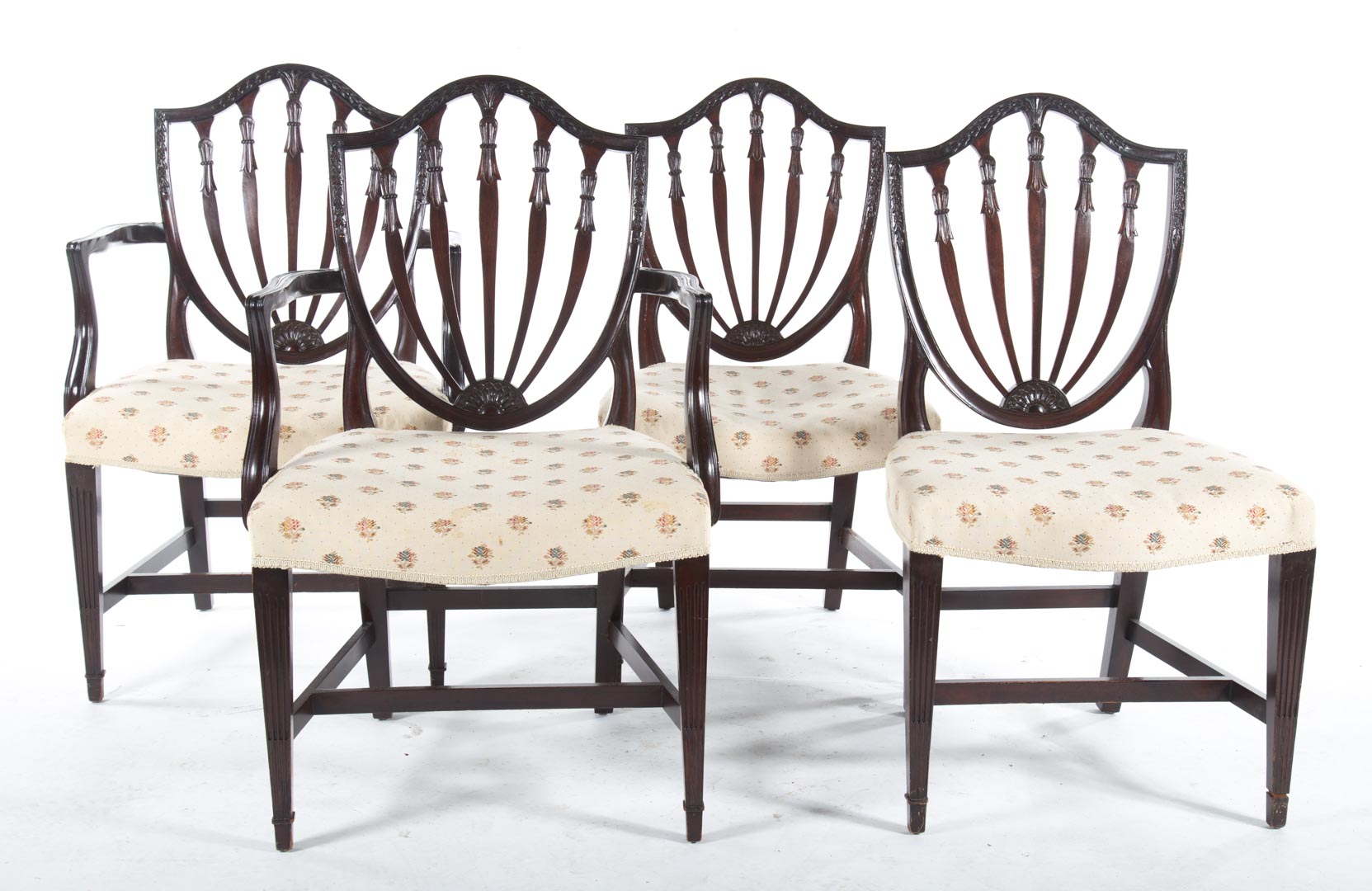 Appraisal: Eight Potthast Federal style dining chairs shield backs with foliate