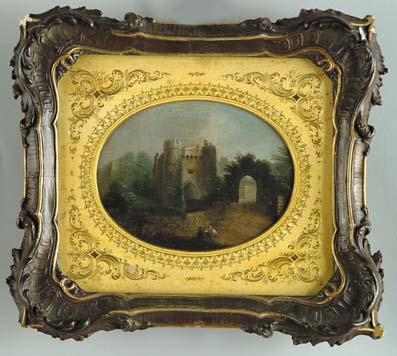 Appraisal: UNSIGNED European th Century CASTLE IN LANDSCAPE Small oval oil