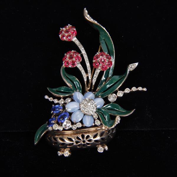 Appraisal: Reja Gardenesque Enamel Jewel Brooch Pin H