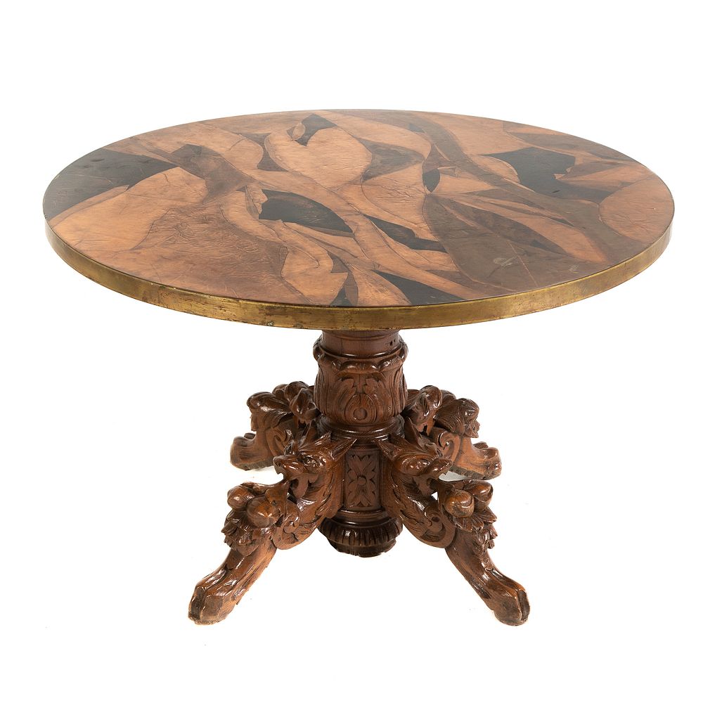 Appraisal: Classical Style Oak Pedestal Table With an elaborately carved oak