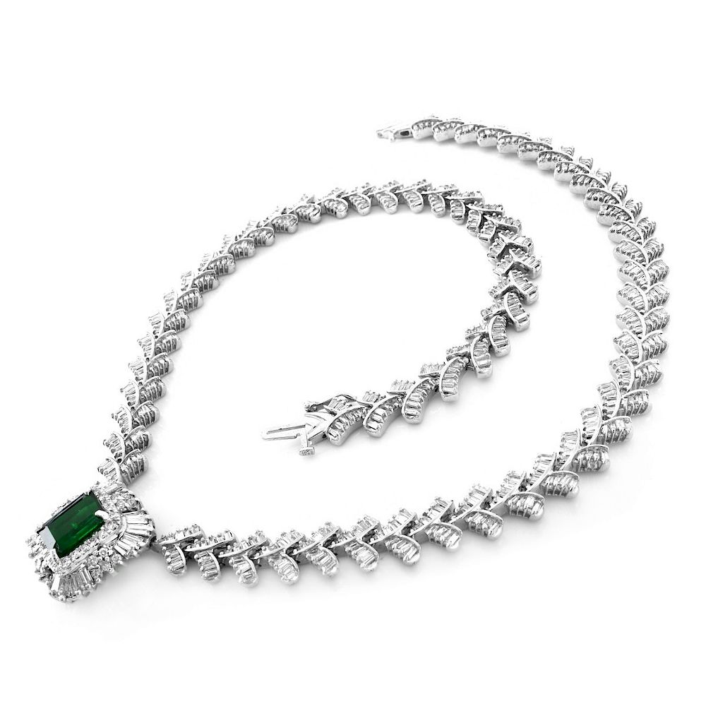 Appraisal: AGL Emerald and Diamond Necklace AGL Certified Carat Emerald Carat