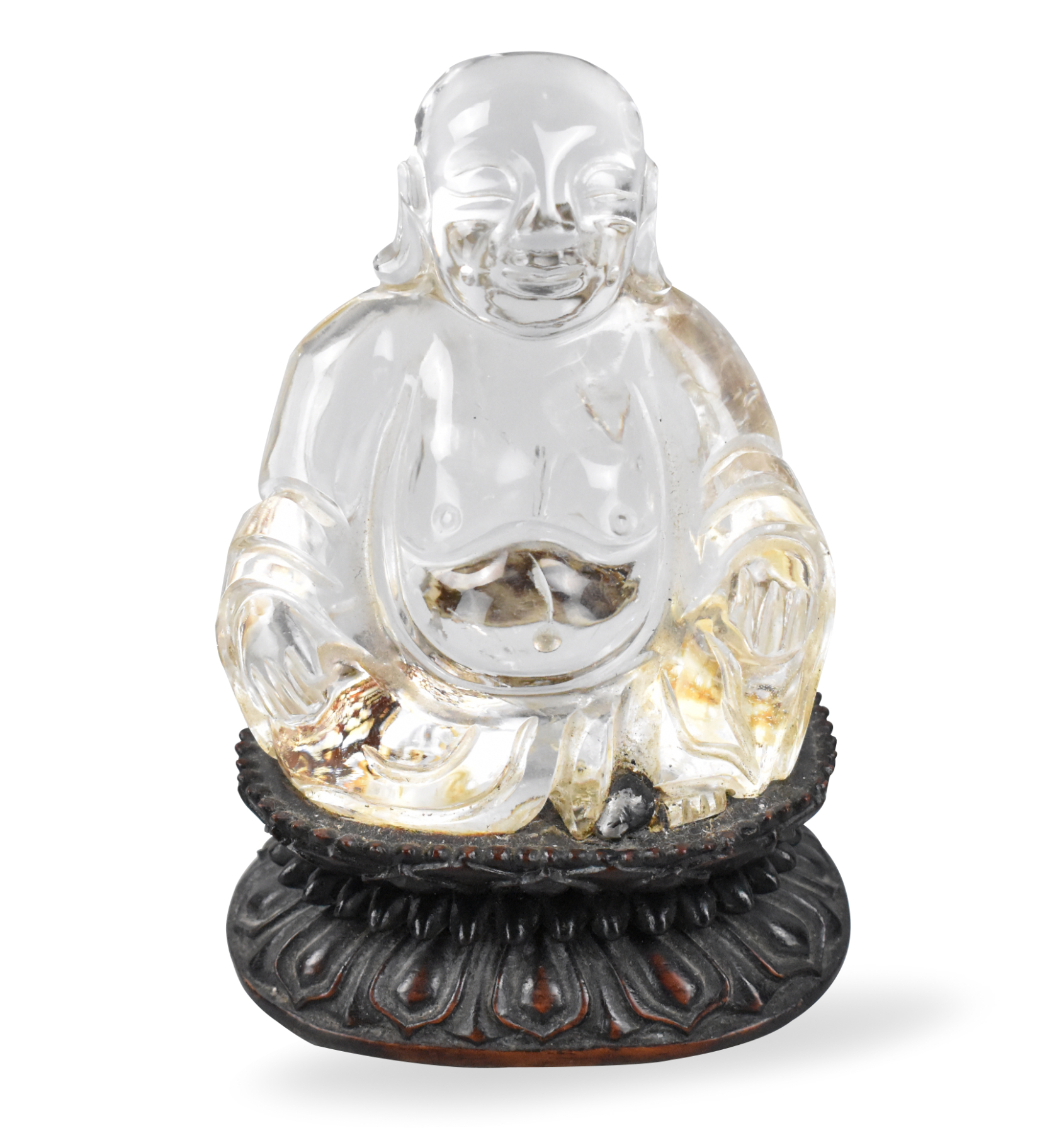 Appraisal: A Chinese carved rock crystal Buddha figure on a wooden