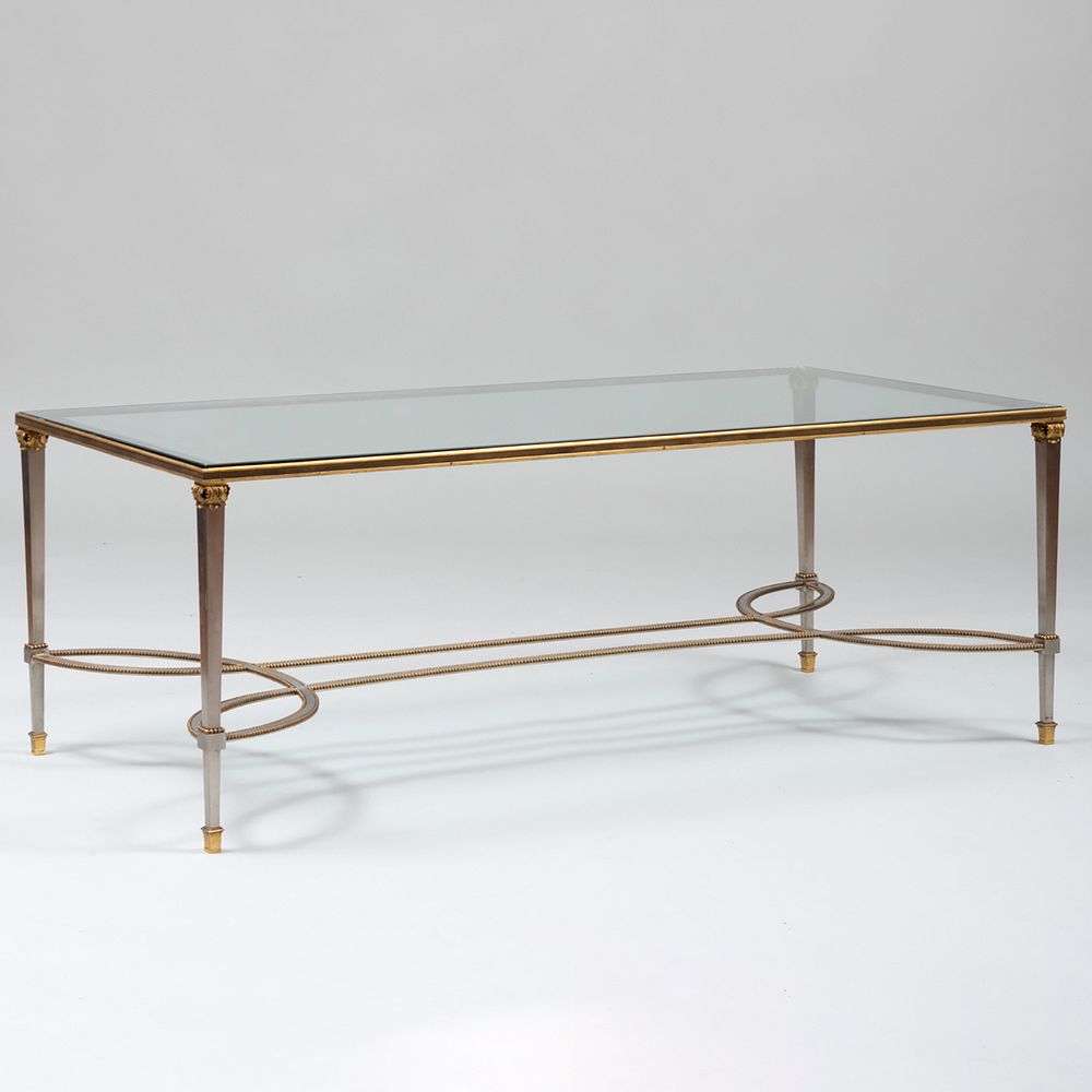 Appraisal: Modern Gilt-Metal-Mounted Steel Low Table Inset with a glass top