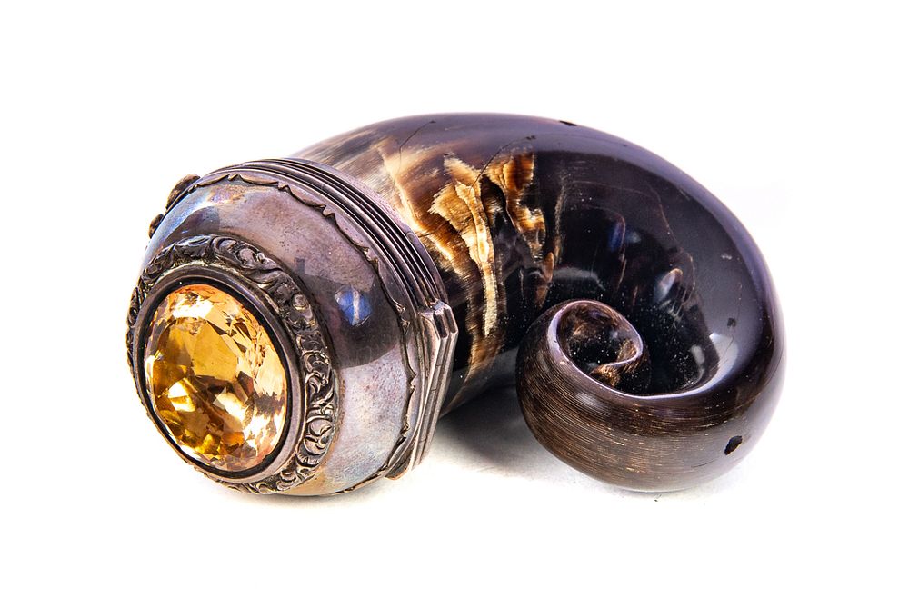 Appraisal: Silver Mounted Scottish Snuff Mule with Large Citrine Silver Mounted