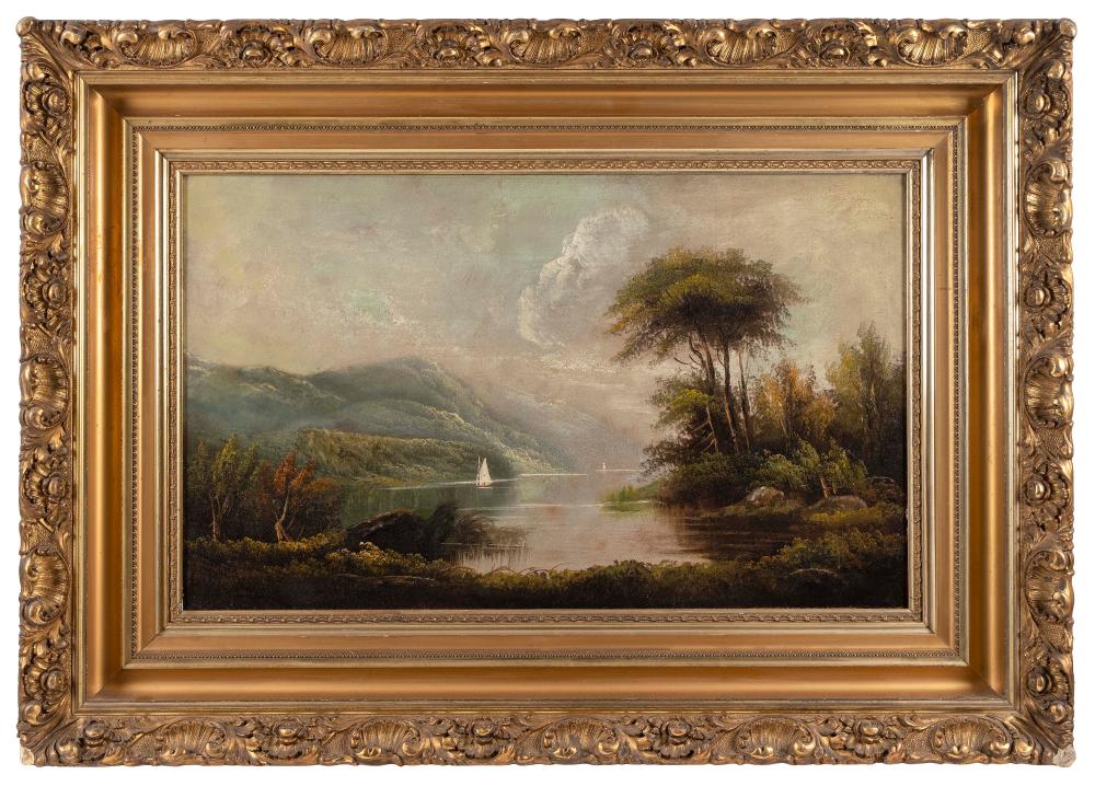 Appraisal: AMERICAN SCHOOL TH CENTURY SAILBOATS ON A MOUNTAIN LAKE OIL