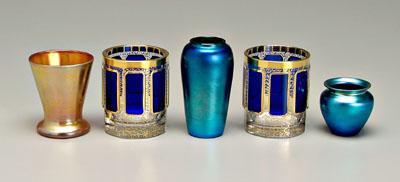 Appraisal: Five pieces glass two tumblers raised cobalt panels with gilt