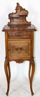 Appraisal: French Louis XV marble top chevet in walnut with carved