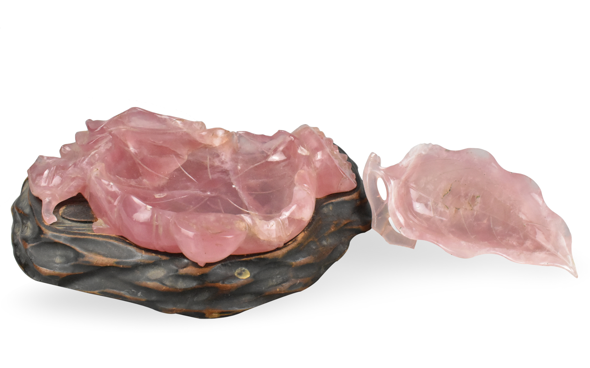 Appraisal: Two Chinese pink quartz brush washers dating from the Qing