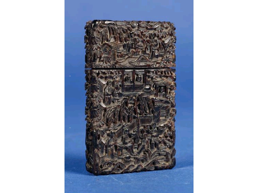 Appraisal: A CHINESE EXPORT TORTOISESHELL CARD CASE carved in relief with