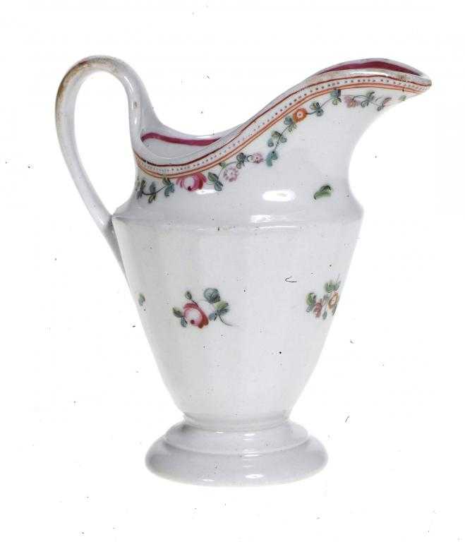 Appraisal: A NEW HALL CREAM JUG of faceted obconical form and