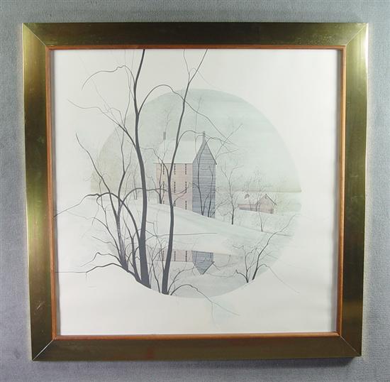 Appraisal: Moss P Buckley Print of three-story brick house in snow