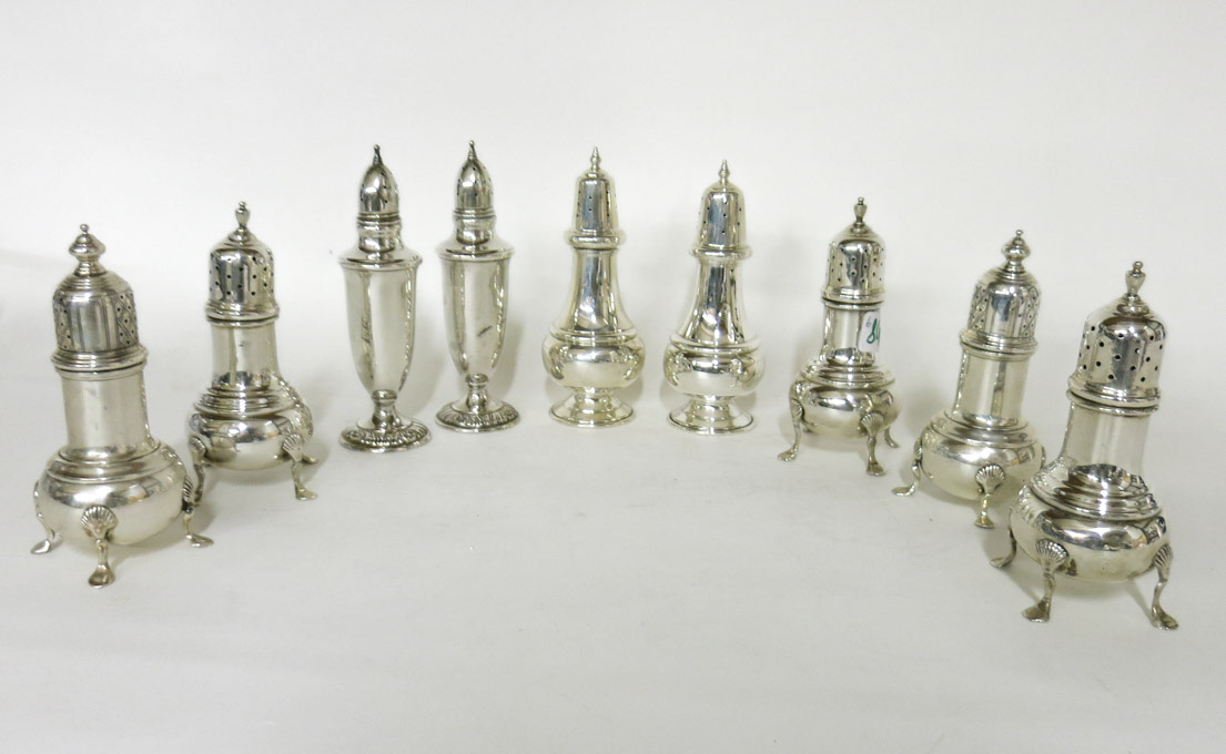 Appraisal: NINE STERLING SILVER SALT AND PEPPER SHAKERS comprised of pairs