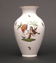 Appraisal: Herend Rothschild Bird Hand-Painted Vase Herend hand painted basket-weave vase